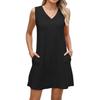 New Women's Pocket Casual Summer Solid Color V-neck Dress