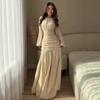 Ladies Floral Print Long Sleeve Maxi Dress Pleated Formal Party Dress