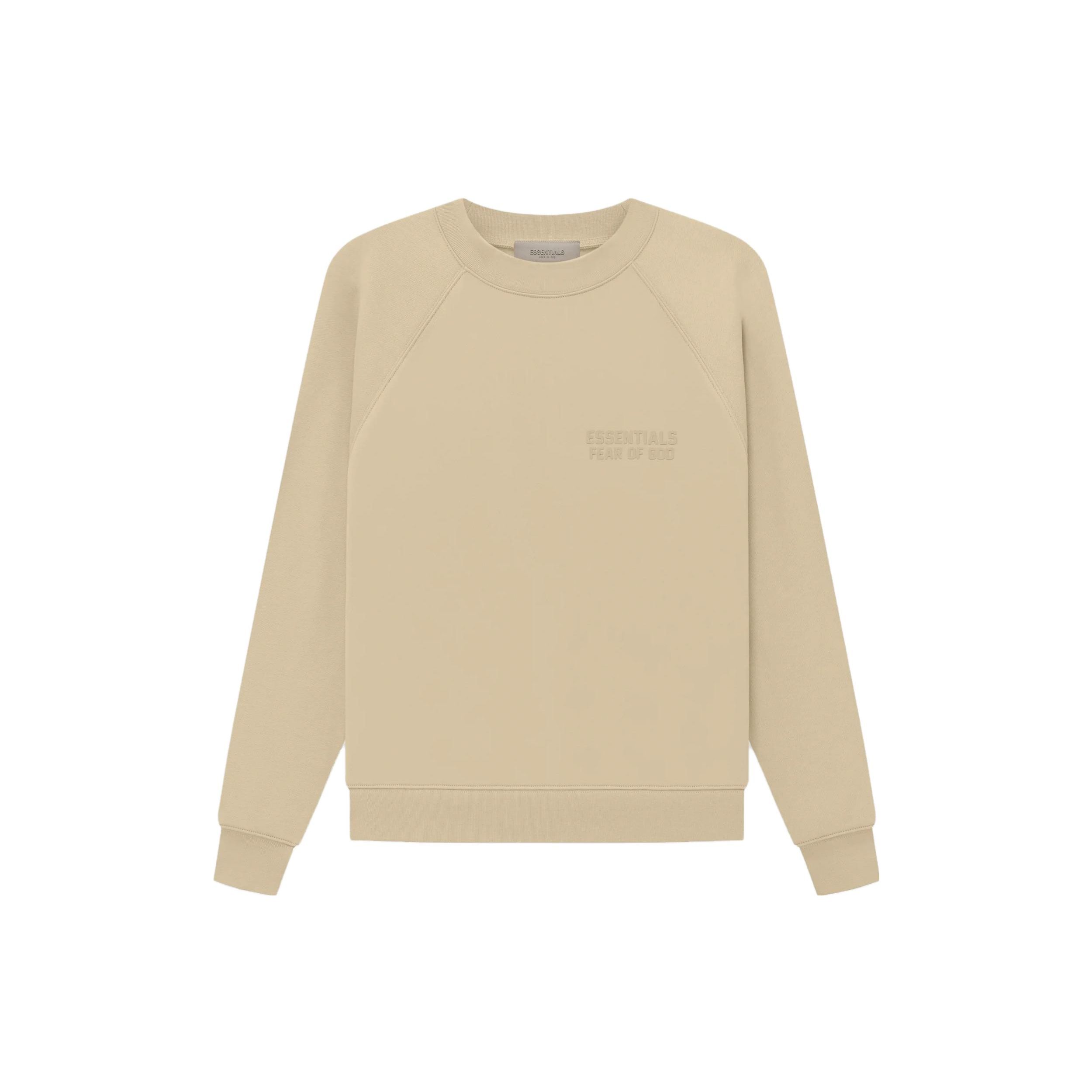 Fear of God Essentials Crewneck Sweatshirt Sand Letter Logo Printed Crew Neck Pullover American Heavyweight Sweatshirt Unisex Sand White192BT222044F S