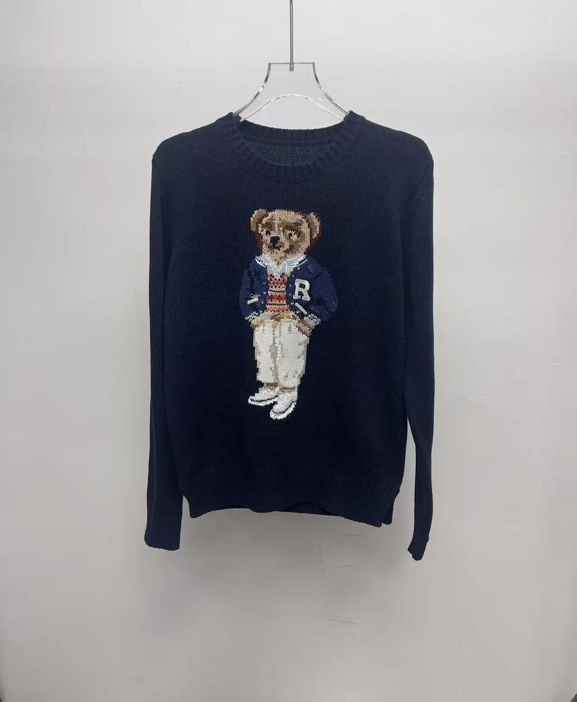 2025 R.L Wool Blend Cartoon Bear Round Neck Sweater - Women's Autumn/Winter Versatile Embroidered Style