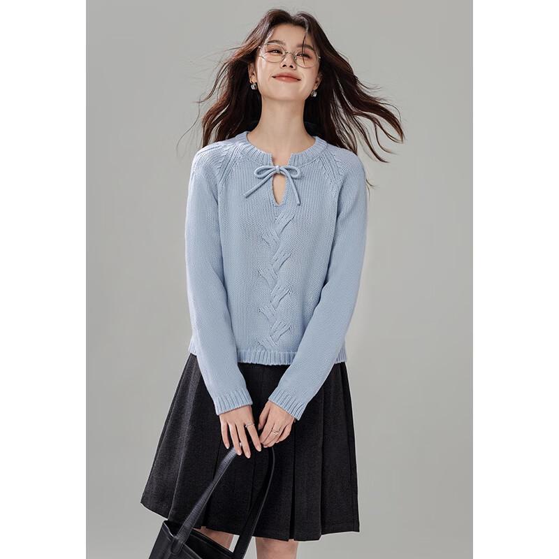 VICTORIA&VERA Women's Tie-Neck Hollow-Out Knit Sweater