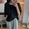 Women's V-neck Pullover Short Sleeve Summer New Casual Knitting Loose Top Solid Color T-shirt