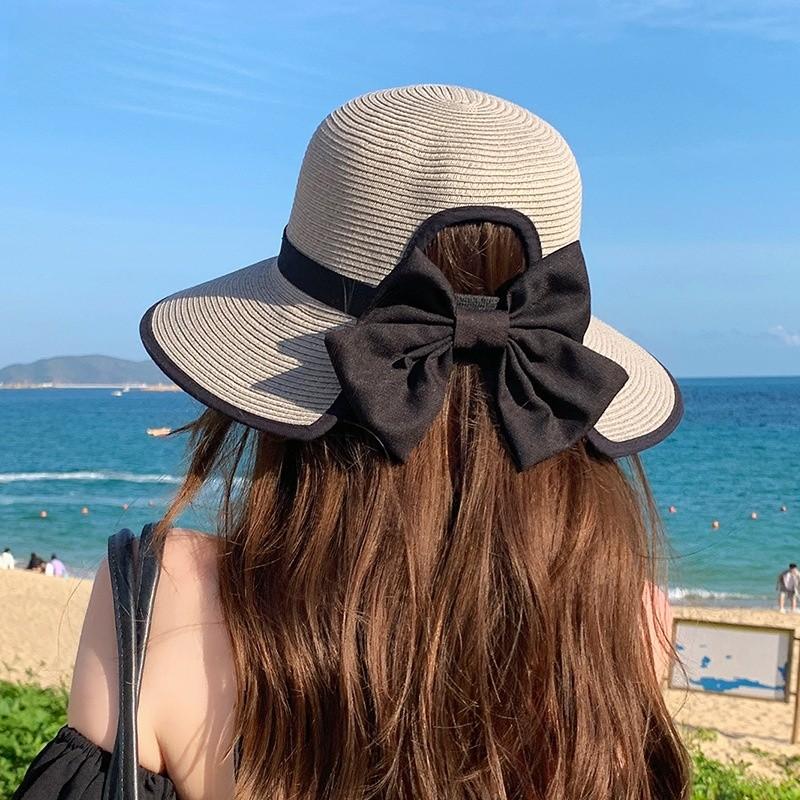 Summer Straw Hat For Women With Large Brim And Ribbon Bow For Beach And Sun Protection