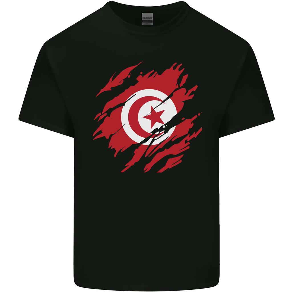 Torn Tunisia Flag Tunisian Day Football Mens Cotton T-Shirt Tee Top