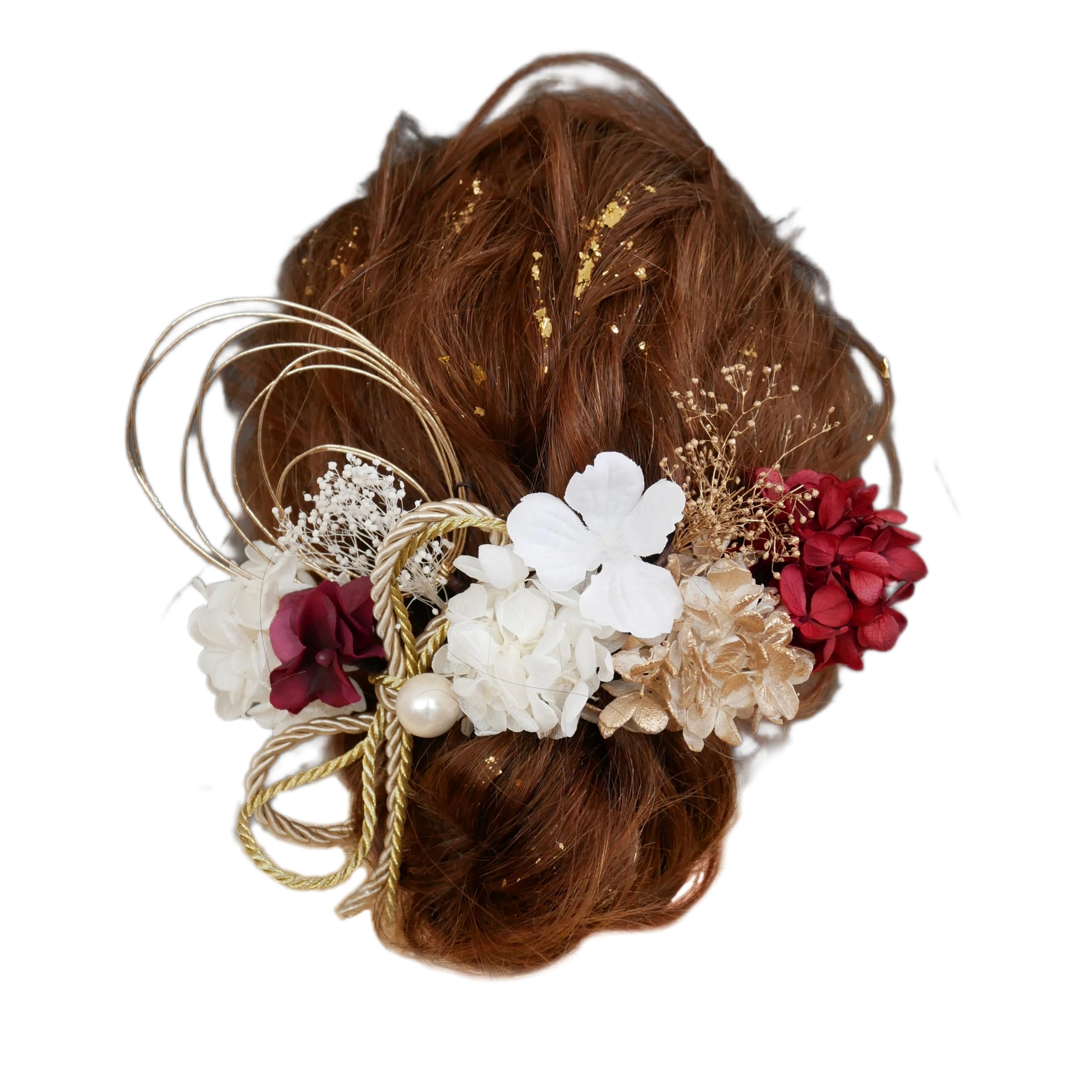 

Сухоцветное украшение для волос с золотой поталью и веревкой для и [Брия] (красный) церемонии совершеннолетия, выпускные, свадьбы, Сити-Го-Сан.
