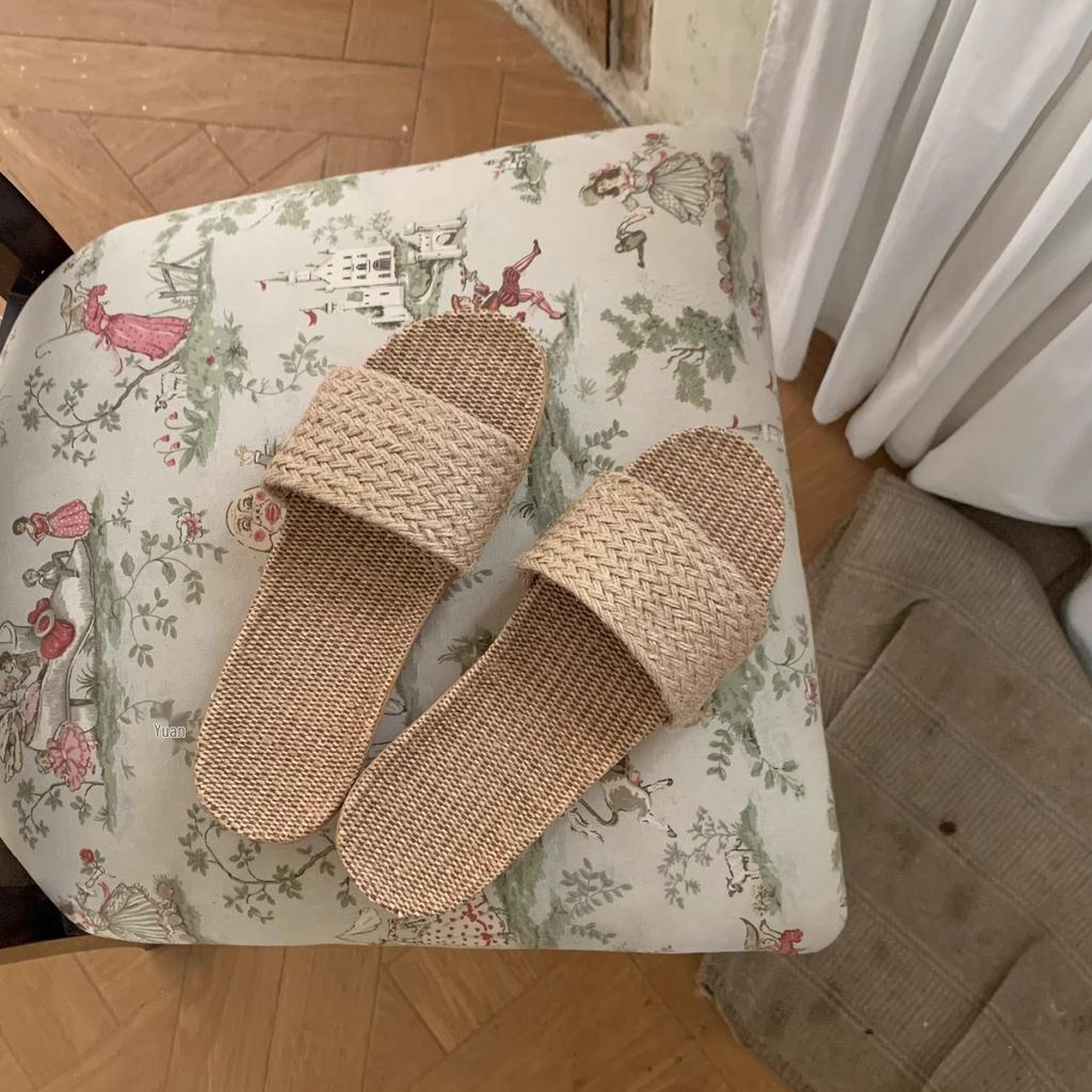 Summer Breathable Linen Indoor Sandals - Non-Slip, Sweat-Absorbing, Cotton Straw Slippers for Couples