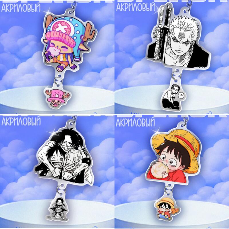 Acrylic Key Buckle for One Piece Monkey D. Luffy Portgas D. Ace Sabo Roronoa Zoro Diy Anime Decoration Pendant Creative Gift
