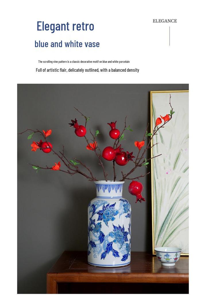 Blue & White Hand-Painted Porcelain Vase: Elegant Ceramic Ornament for Living Room or Entryway.