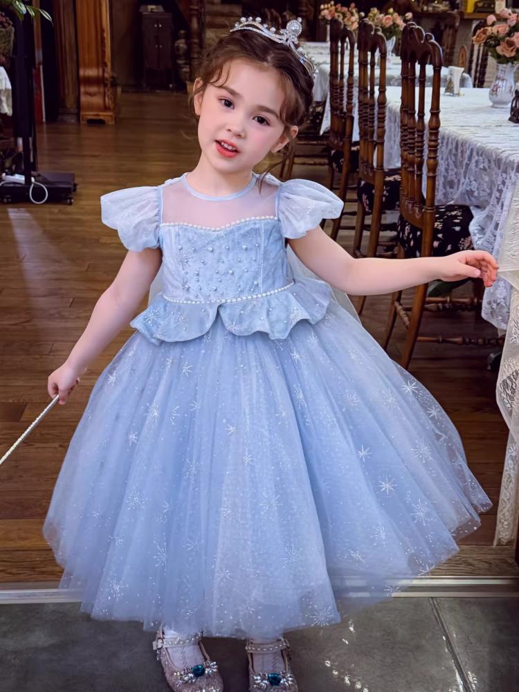 Girls' Princess Dress Summer Dress 2026 New Children's Puff Mesh Bubble Sleeve Dress Girls' Birthday Dress