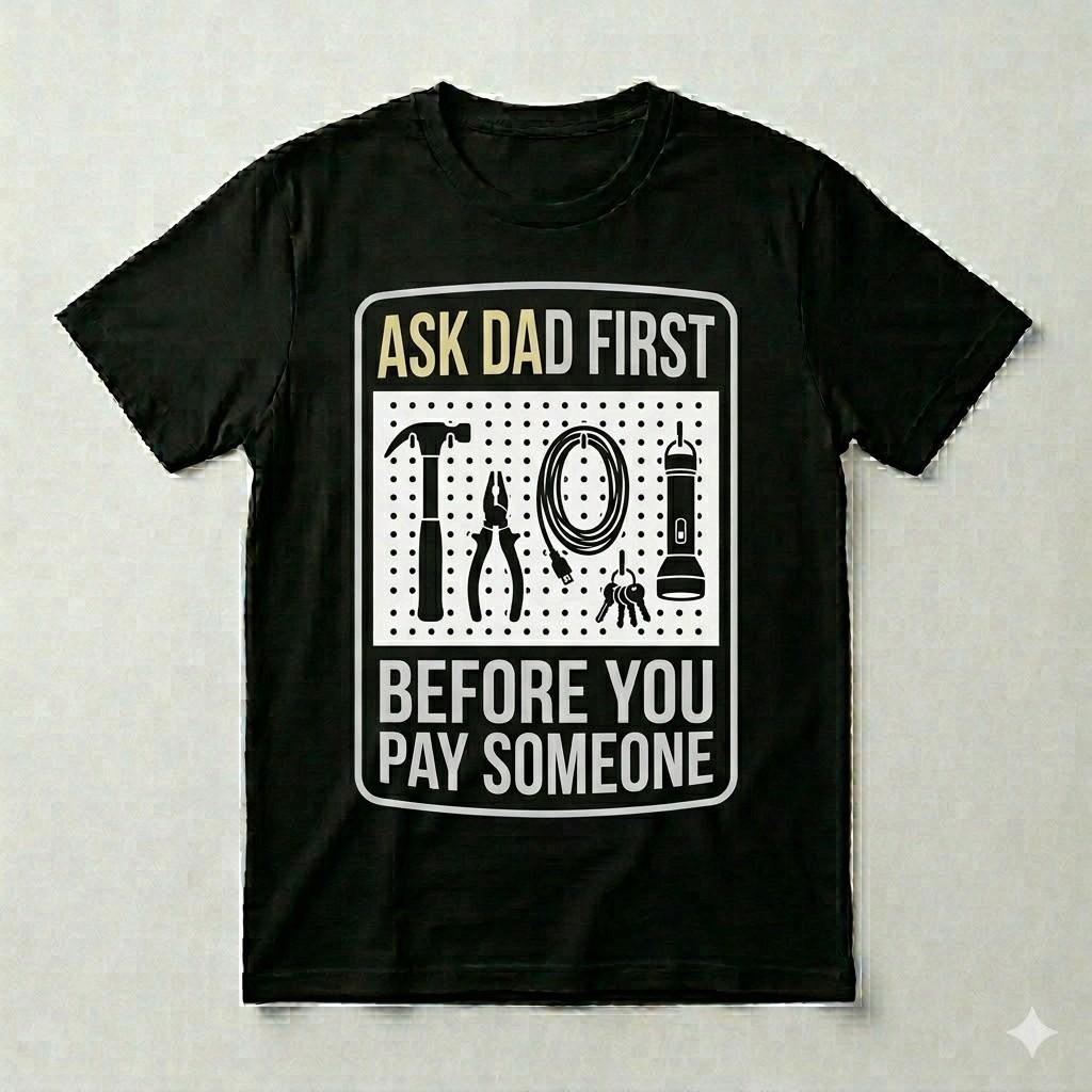 Ask Dad First Funny Family Fixer Dad Black Graphic Unisex T-shirt M