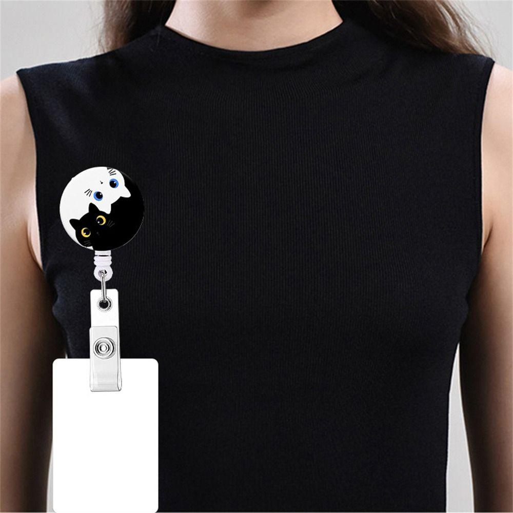 360 Rotating Cat Badge Reel Alligator Clip Retractable Badge Reel ID Card Holder  Keychains Lanyard