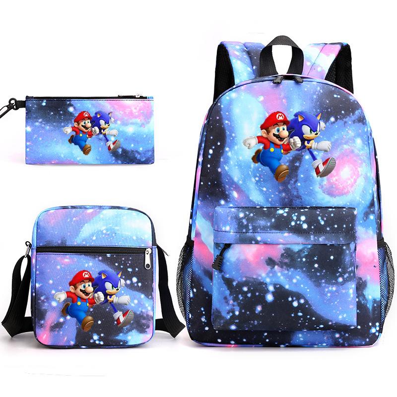 Backpack Sonic Student School Bag Cartoon Backpack Shoulder Bag Pencil Case Three-Piece Set