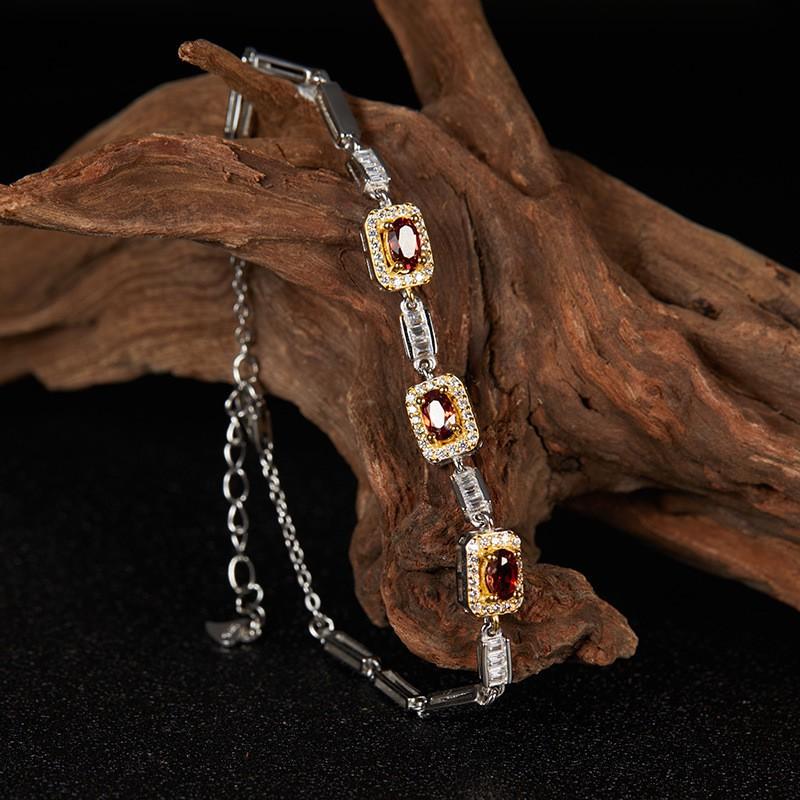 Sterling Geometric Faceted Gemstone Bracelet Women With Natural Garnet Diopside Topaz Amethyst Natural Garnet Bracelet