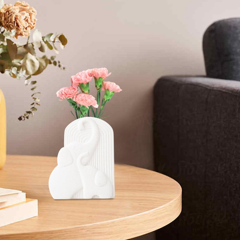 Elephant Vase | Dried Flower Vases | Ceramic Flower Vase Cute Modern White Floral Vase for Home Tabletop Aesthetic Decoration China Mainland
