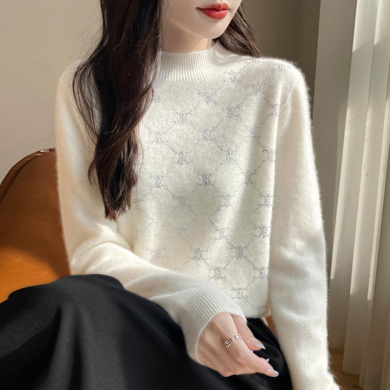Women's Cashmere Sweater Qinghe Cashmere 30% Cashmere 70% Wool Autumn and Winter Pullover Warm and Fashionable