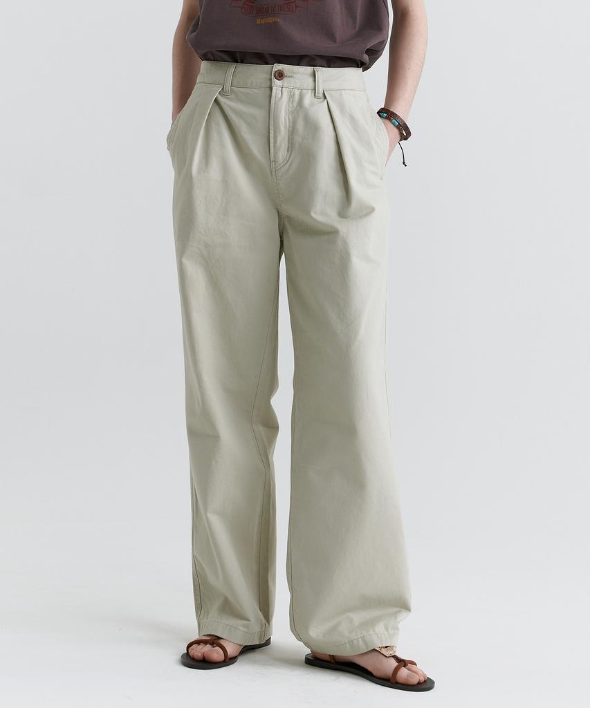 MAGOODGAN Serin 4611 Pigment One-Pleat Flare Wide Fit Stone Chino Pants