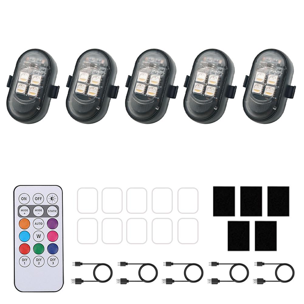 Wireless LED Strobe Lights for Car Motorcycle 8 Colors Rechargeable Warning Light Decor Atmosphere Anti-Collision 4LED
