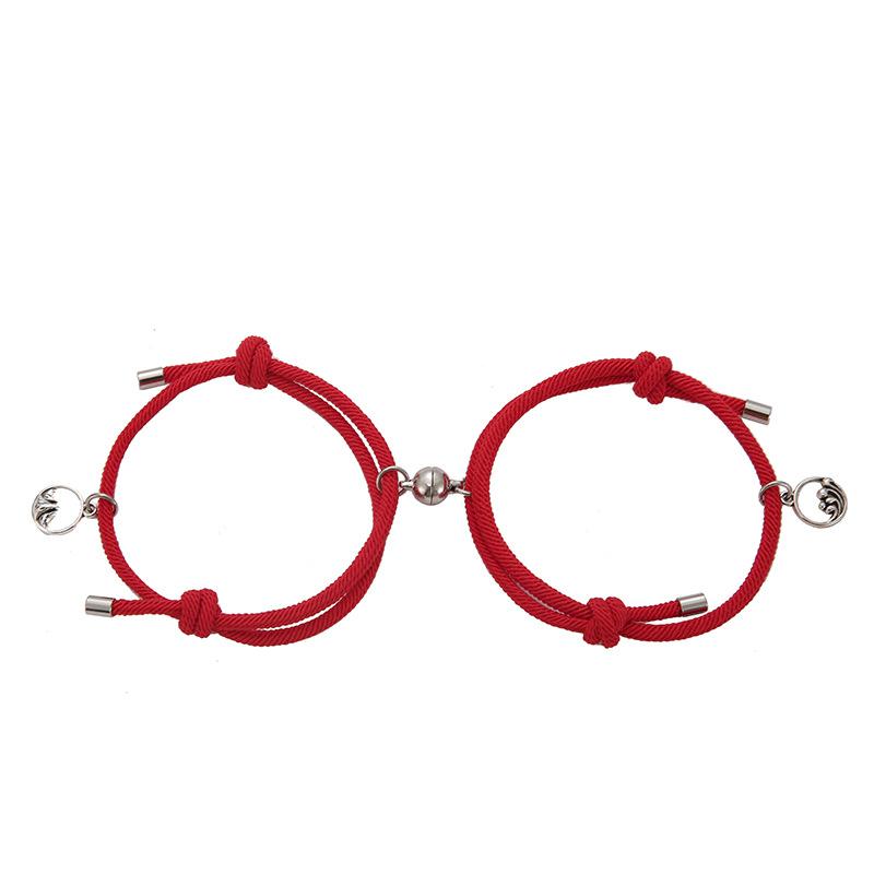 2pcs Mountain Alliance Each Other Couple Red Rope Bracelets a Pair of Magnet Stone Girlfriends Gift Braided Rope Jewelry