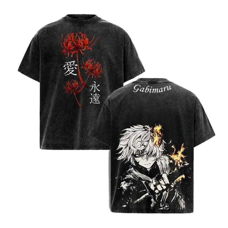 Gabimaru Hell s Paradise Clothing Men Short Sleeve Manga T-shirts Vintage Washed T Shirt Casual Cotton Tee Harajuku Male Tshirt S чёрный