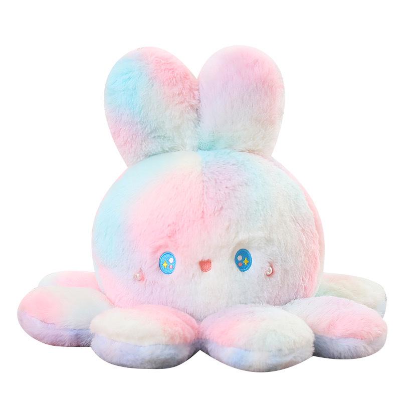 Peluche Polpo-Coniglio Reversibile: Giocattolo arcobaleno che cambia umore