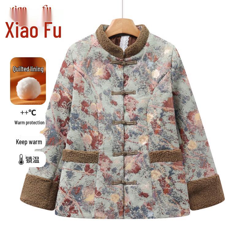 Новое женское жаккардовое стеганое пальто в китайском стиле для женщин среднего возраста 4XL