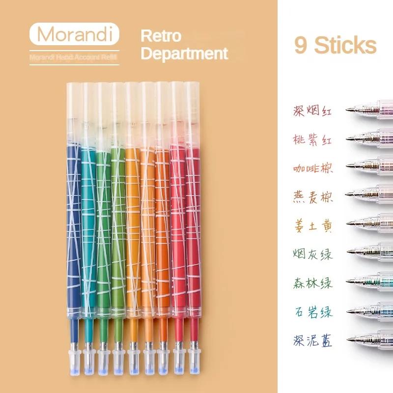9/36 Color Morandi Gel Pen Set Press Type Color Ballpoint Pen 0.5mm Note-taking Hand Account Stationery Office School Supplies