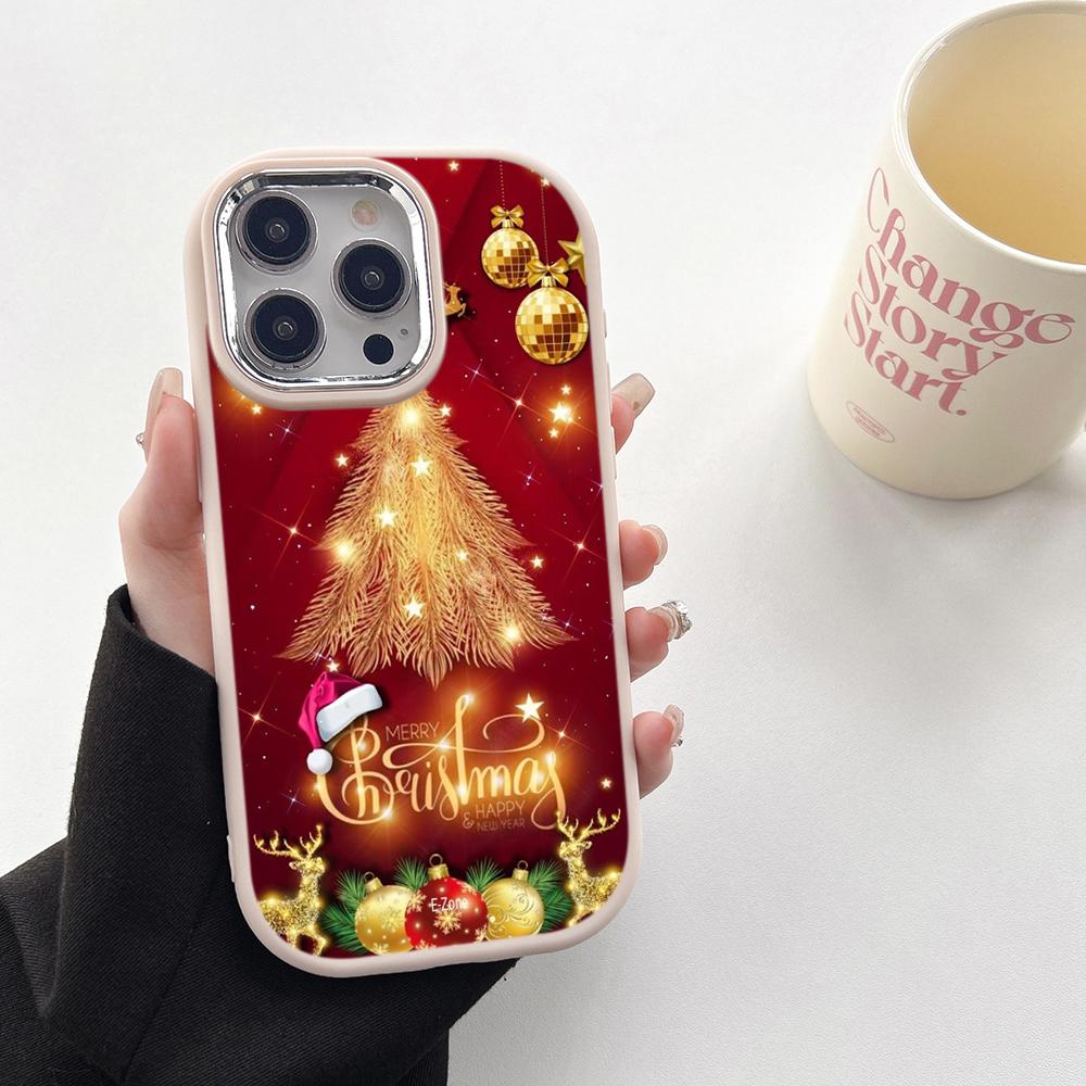 N117 Neujahr Frohe Weihnachten Kunst Weiche Handyhüllen für Samsung S24 S23 A15 A12 A35 A54 Infinix Hot 40i Tecno Galvanisierter Rahmen Kameraschutz Rückseite