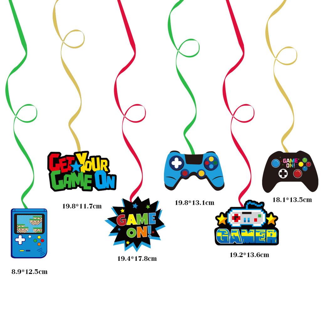 Gamepad Birthday Pull Flag GAME ON theme Happy Birthday Party Children Holiday Gift Decorated Banner Blue Game Dpiral Ribbon