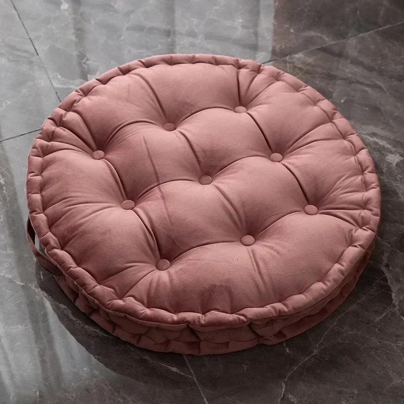 60x60cm Nordic Plain Velvet Tatami Round Cushion Pillow Thickened Winter Sofa Back Cushion Floor Meditation Cushion Futon Round