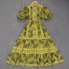 Lace Stand Collar Embroidered Patchwork Puff Sleeve Dress