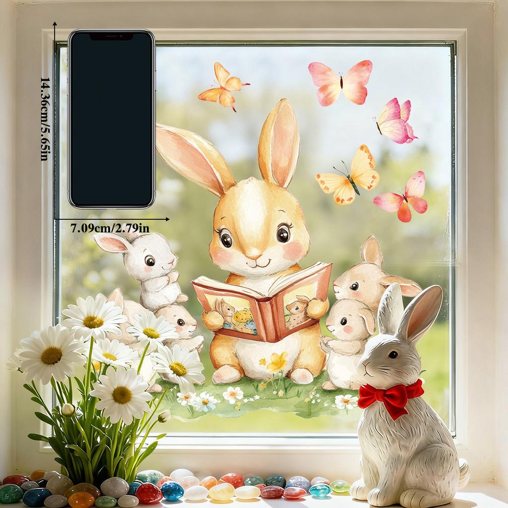 New 2026 Easter Bunny Static Cling Window Sticker for Glass Decoration Reading Companion