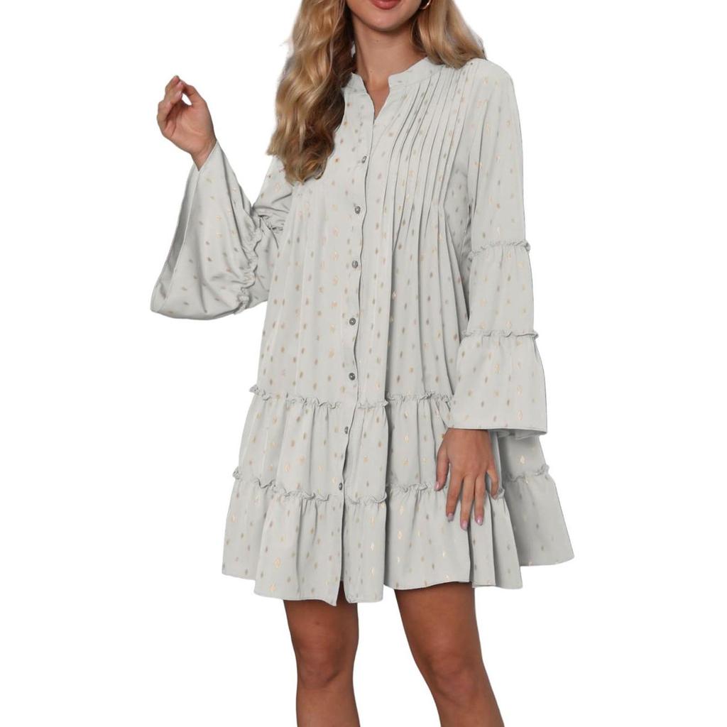 Kadın Elbiseleri Damgalı Kabartmalı Pileli Alevli Kol Bol Uzun Kollu Elbiseler