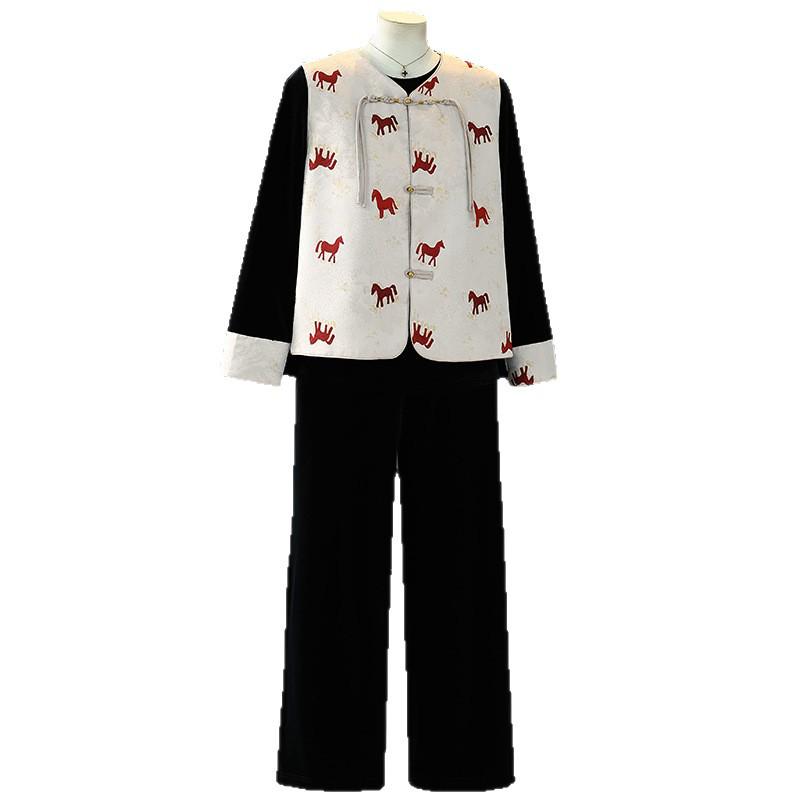 New Chinese Style Year of the Horse Vest: Elegant Spring Triple-Piece Suit for Middle-Aged & Elderly Women
