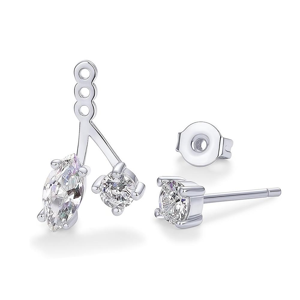 

925 Sterling Silver Moissanite Earrings | Adjustable 2-in-1 Cluster Drop Earrings with Marquise & Round Cut Diamond Simulant срібний