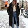 Womens Oversized Knee-Length Winter Cotton Coat With Hood Thick Warm Puffer Jacket Cold Weather