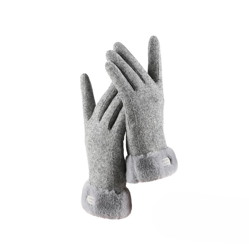 Autumn and Winter Gloves for Women's Trendy Wool Knitted Plus Velvet Touch Screen Warm Outdoor Riding Electric Bike Driving