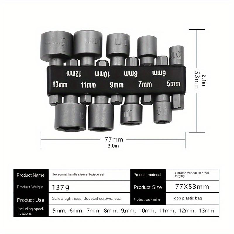 Wind-Proof Socket Set, Hot-Treated, 6.35mm Hexagonal Side-by-Side, 5-13mm Thread Size