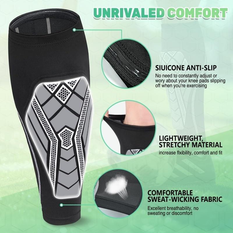 1 Pair Soccer Shin Guards For Kids Youth Adult, Calf Compression Sleeve With Shock-Absorbing Pads, Shin Guards For Running Sport