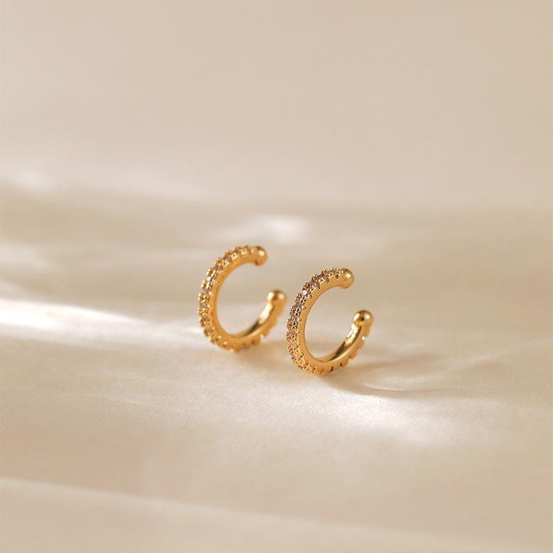 18K Gold-Plated Color-Preserving Cubic Zirconia C-Shaped Ear Cuff for Women Fashion Simple Ins Style Earrings Jewelry Gifts