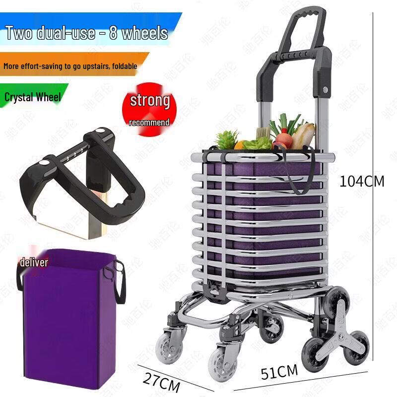 

Foldable 8-Wheel Shopping Cart with Rotating Handle and Oxford Bag