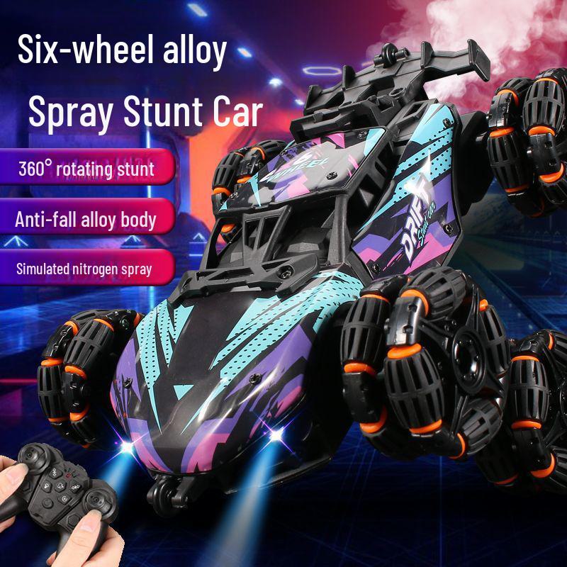Six-Wheel Alloy Remote Control Off-Road Stunt Car with Gesture Sensing and Spray for Kids