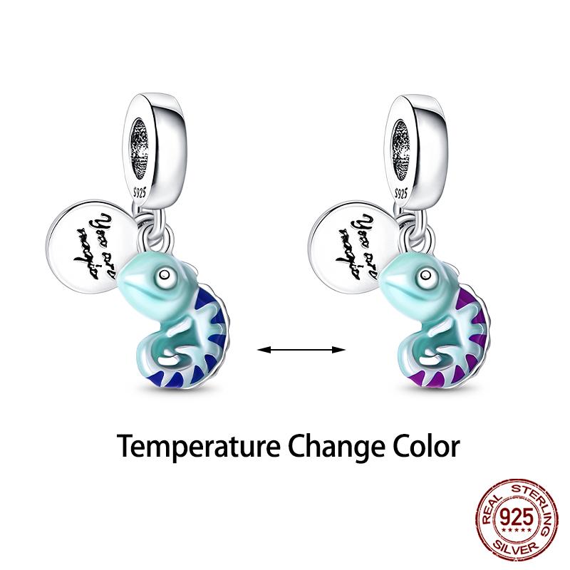 Original 925 Prata Esterlina Cor Mágica Camaleão Luminoso Série Charme Contas Adequado Ajuste Pulseira DIY Jóias Presentes