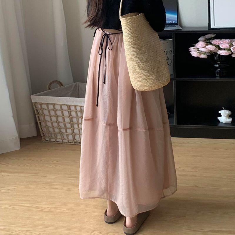 

Женская летняя юбка миди из органзы с лоскутным тюлем, с высокой талией one size