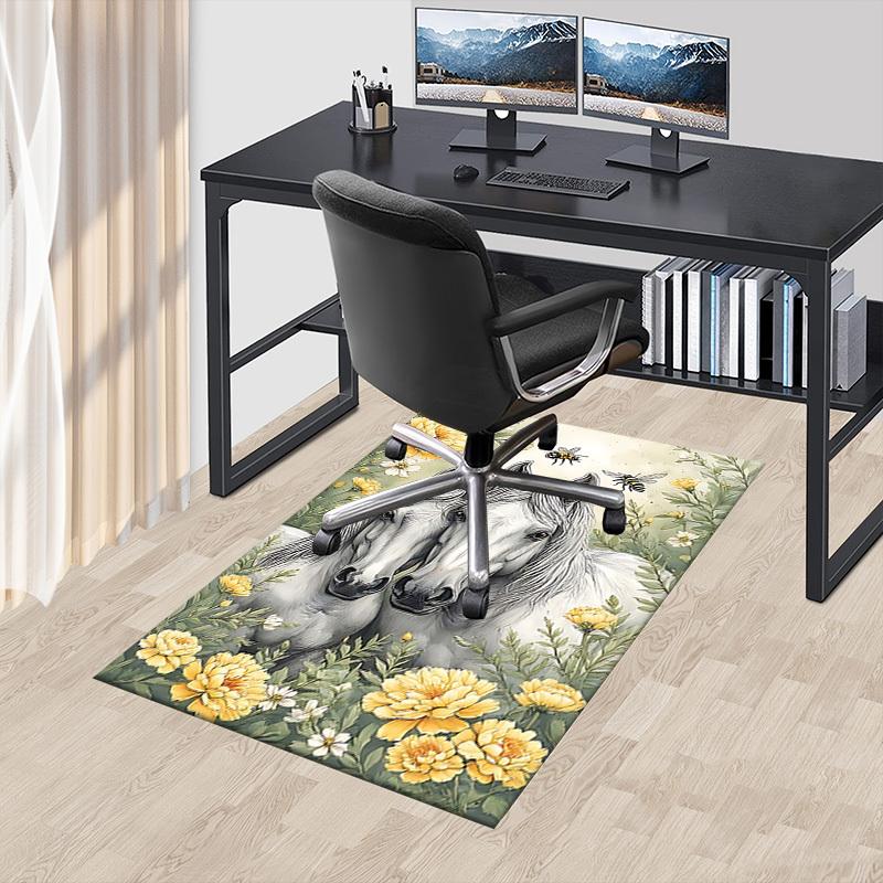 1PC Horses Flowers Non-Slip Floor Carpet Compatible for Office&Living Room&Dining room - Flat-Weave Machine- Soft & Pattern-E240