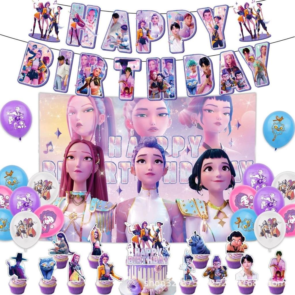 Dämonenjäger Themenparty Geburtstagsbanner Set Geburtstagsfeier Dekoration Kpop Dämonenjäger Luftballons