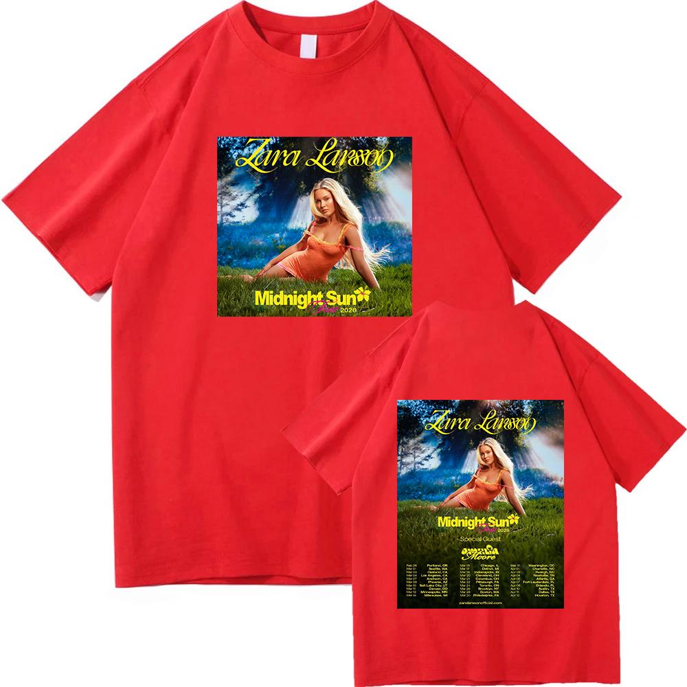 

Zara Larsson Midnight Sun Tour 2026 Футболка Мужская Женская Хлопковые Футболки Летняя Повседневная С коротким рукавом Круглый вырез Одежда Свободные Топы Тренд S