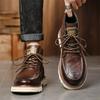Fashion 2025 Mens Thick Bottom Boots Leather Fashion Non-Slip Motorcycle Ankle Boots British Style Comfortable Versatile Business Shoes