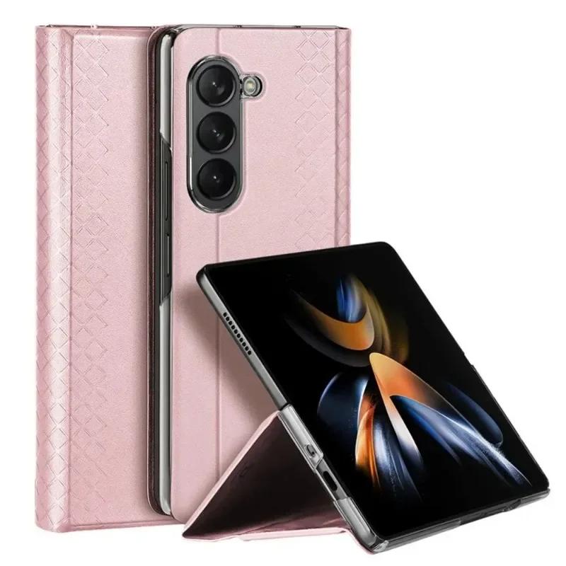 

Luxury PU Leather Flip Cover for Samsung Galaxy Z Fold 6 5G Fold 5 6 Card Pocket Holder Shockproof Protective Stand Phone Case Galaxy ZFold6 рожевий