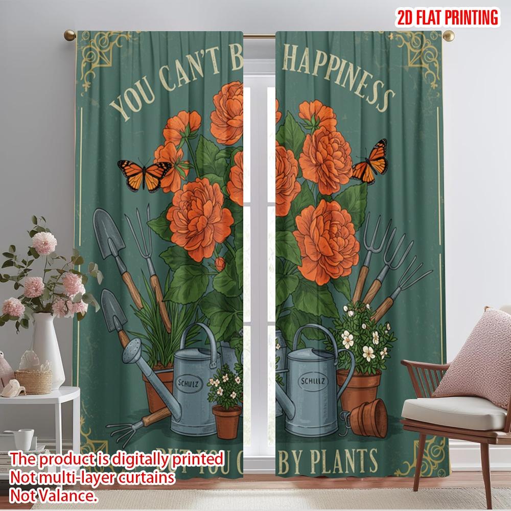 

2pcs 2D flat printing Curtains Gardening Happiness Plants Butterflies 100% Polyester Fabric Without Electricity All Season Party 52.50×116.00 CM 2pcs