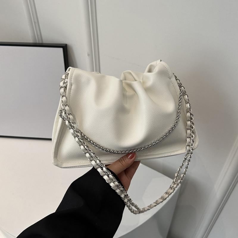 Pure Color Faux Leather Shoulder Bag Women's Summer New Style Underarm Chain Crossbody Bag Soft Square Shape Polyester Lining KTB
